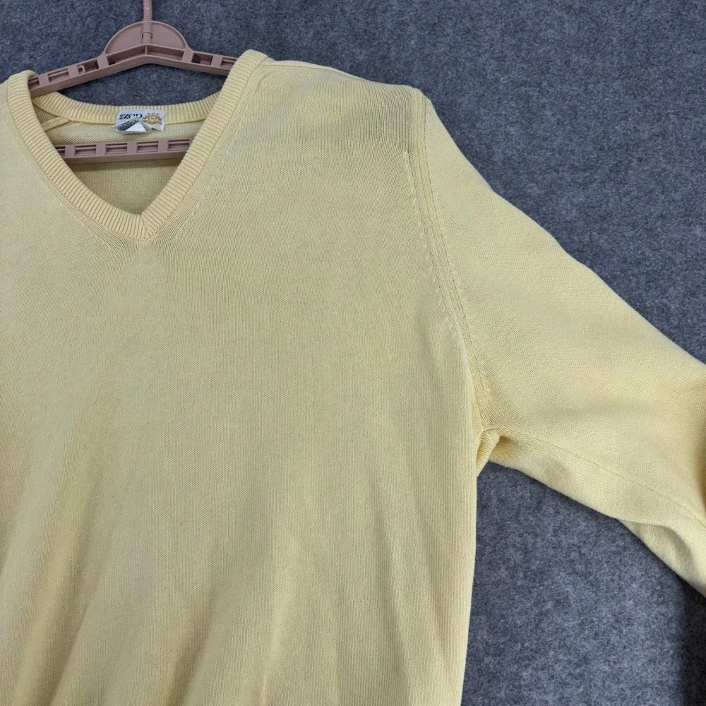 Izod Club Vintage V-Neck Sweater Mens XXL Yellow 100% Combed Cotton Made in USA